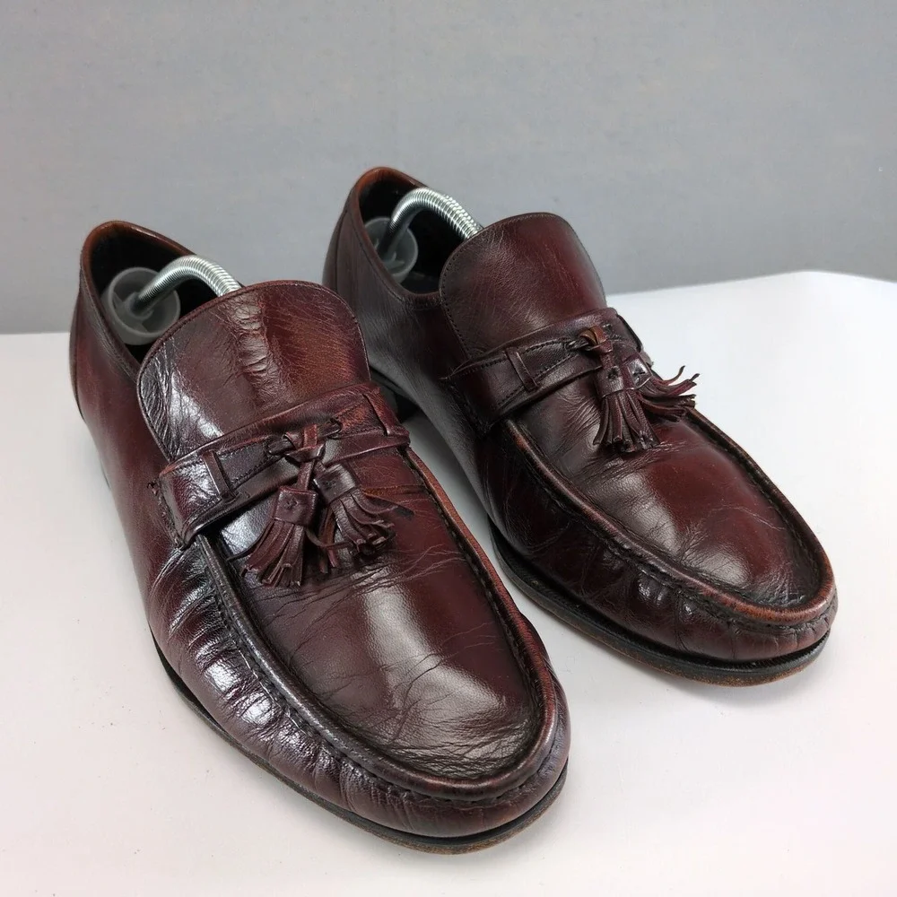 Florsheim Brown Leather Tassel Loafers Mens 11 3E Moc Toe Slip On Dress Shoes